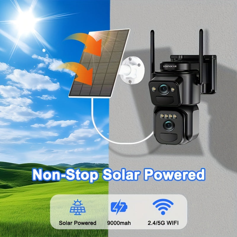 360° Solar-Überwachungskamera mit LED-Flutlicht