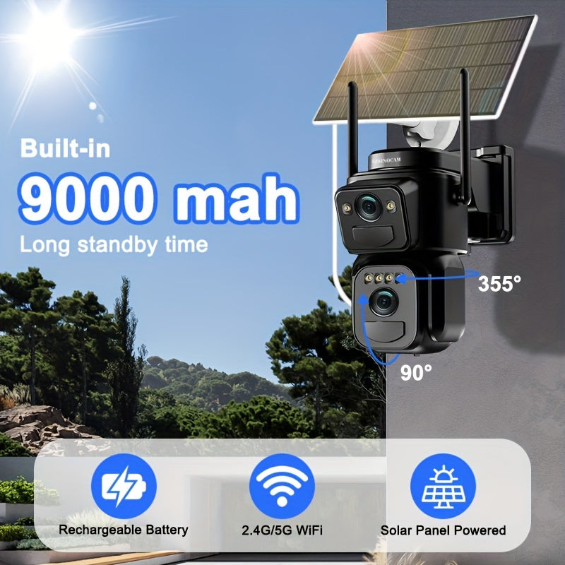 360° Solar-Überwachungskamera mit LED-Flutlicht
