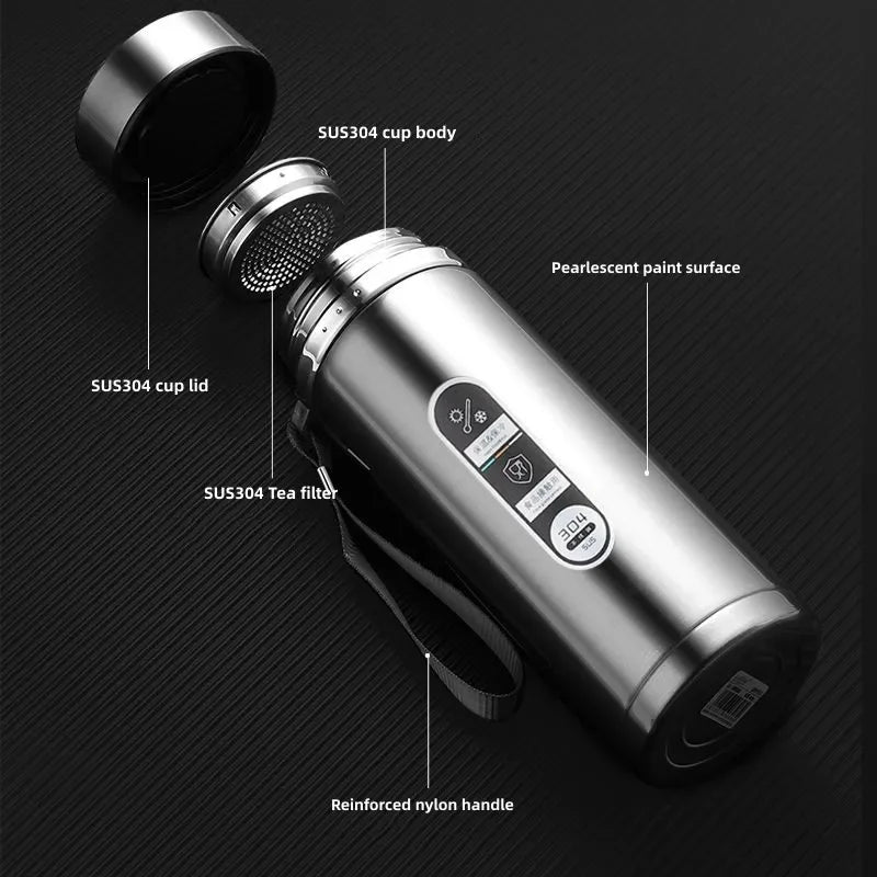 Edelstahl-Thermosflasche 1L mit LED-Temperaturanzeige