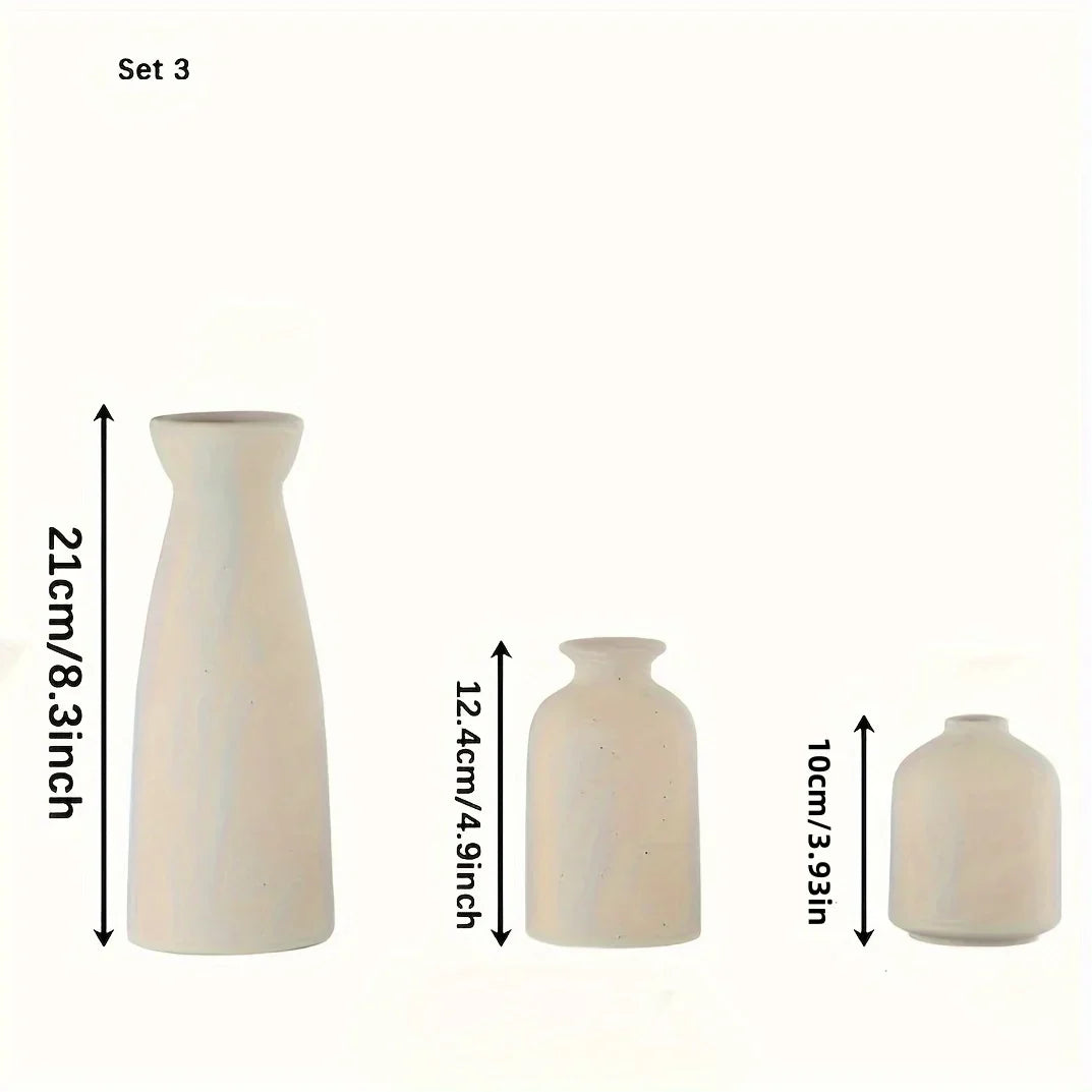 Keramikvasen-Set, 3-teilig, Beige, Dekovasen und Landhausstil