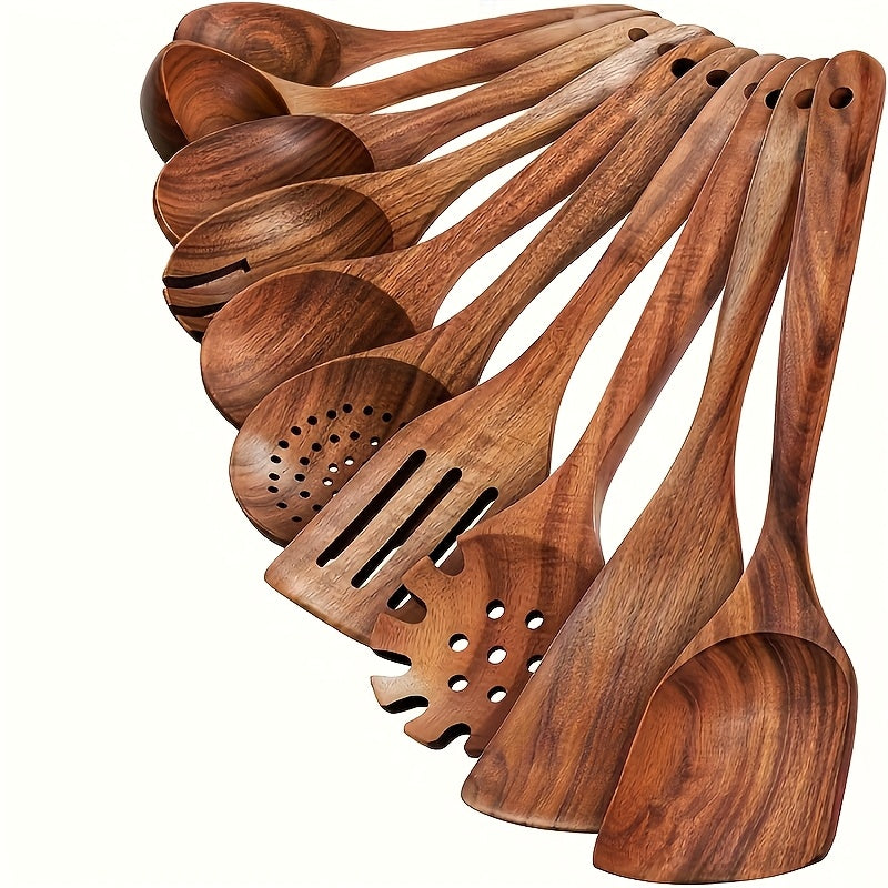 Premium Antihaft-Kochgeschirr-Set aus Teakholz (10-teilig)