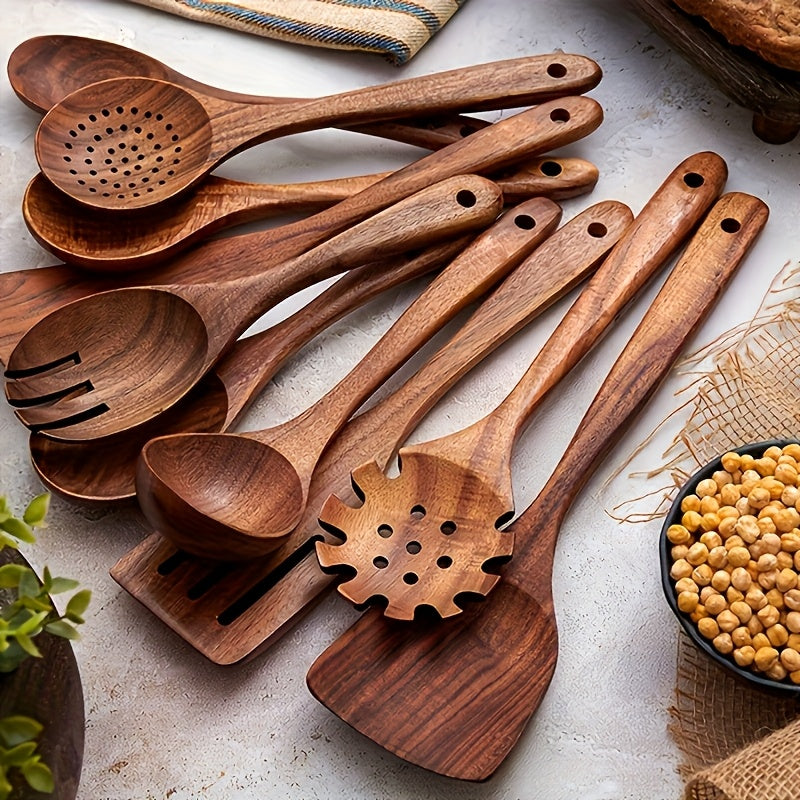 Premium Antihaft-Kochgeschirr-Set aus Teakholz (10-teilig)