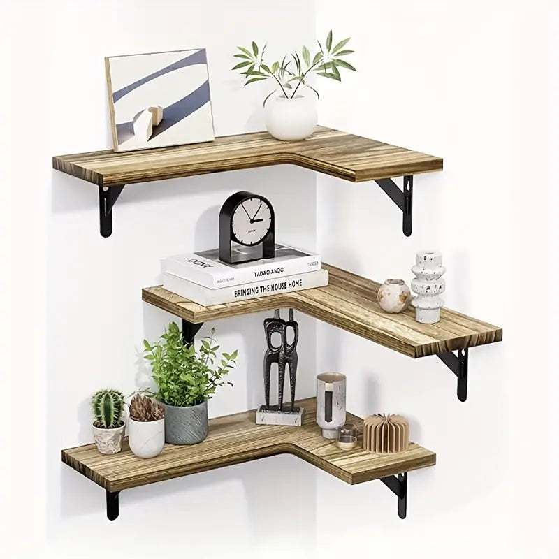 Rustikale Eck-Wandregale aus Holz
