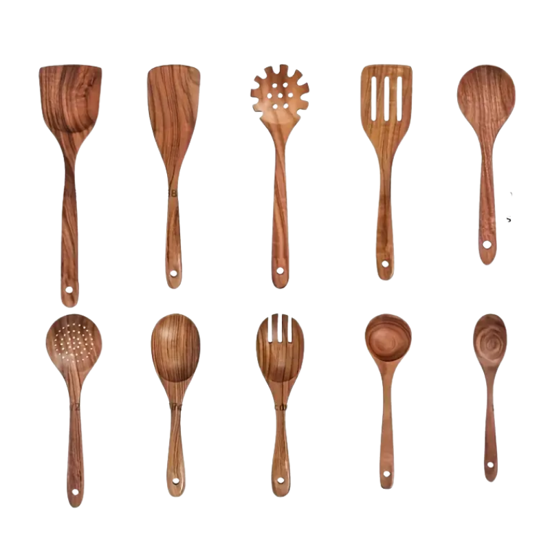 Premium Antihaft-Kochgeschirr-Set aus Teakholz (10-teilig)